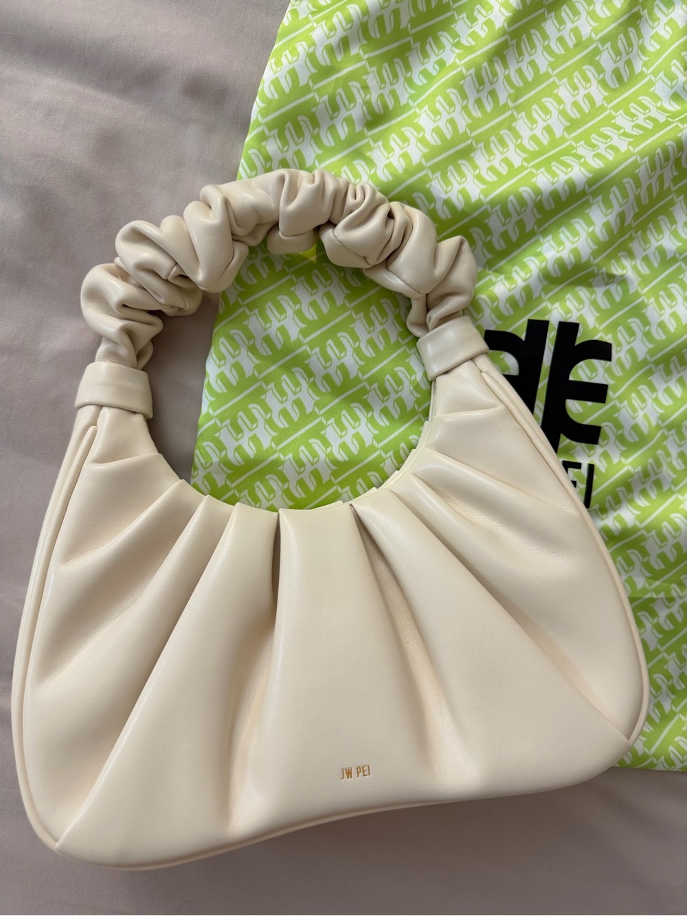 JW PEI Cream Soft Ruched Top-Handle Shoulder Bag